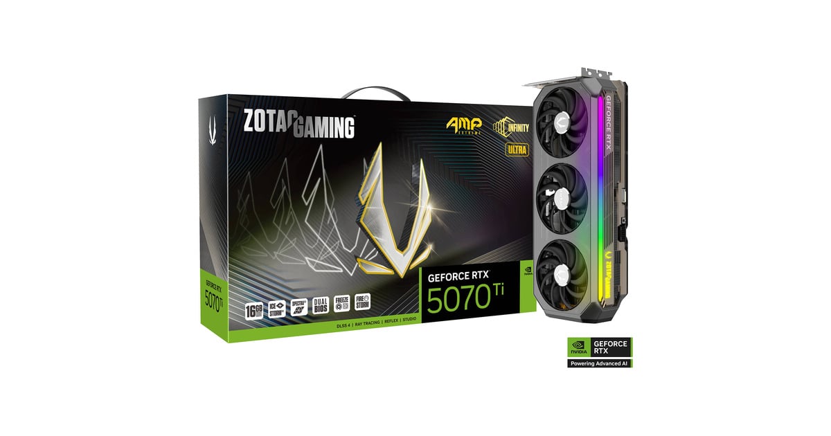 ZOTACGeForce RTX 5070 Ti AMP Extreme INFINITY ULTRA grafische kaart  (DLSS 4, 3x DisplayPort, 1x HDMI 2.1)