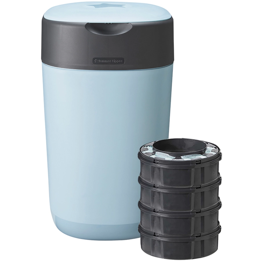 Tommee Tippee Twist & Click Advanced  Windeleimer, inkl. 4 Kassetten mit nachhaltig gewonnenem, antibakteriellem Greenfilm in blau