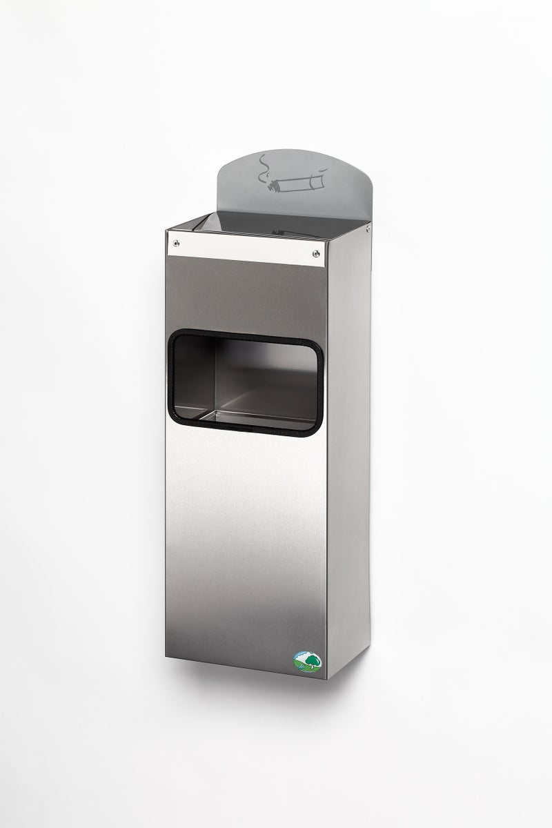 PROREGAL Robuuste wandasbak met afvalverzamelaar en waarschuwingsbord, 4 liter, HxBxD 58 x 20 x 12,5 cm, roestvrij staal