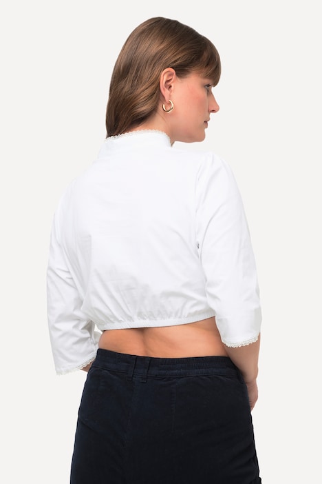 Dirndlbluse, Stehkragen, Spitze, V-Ausschnitt, 3/4-Arm