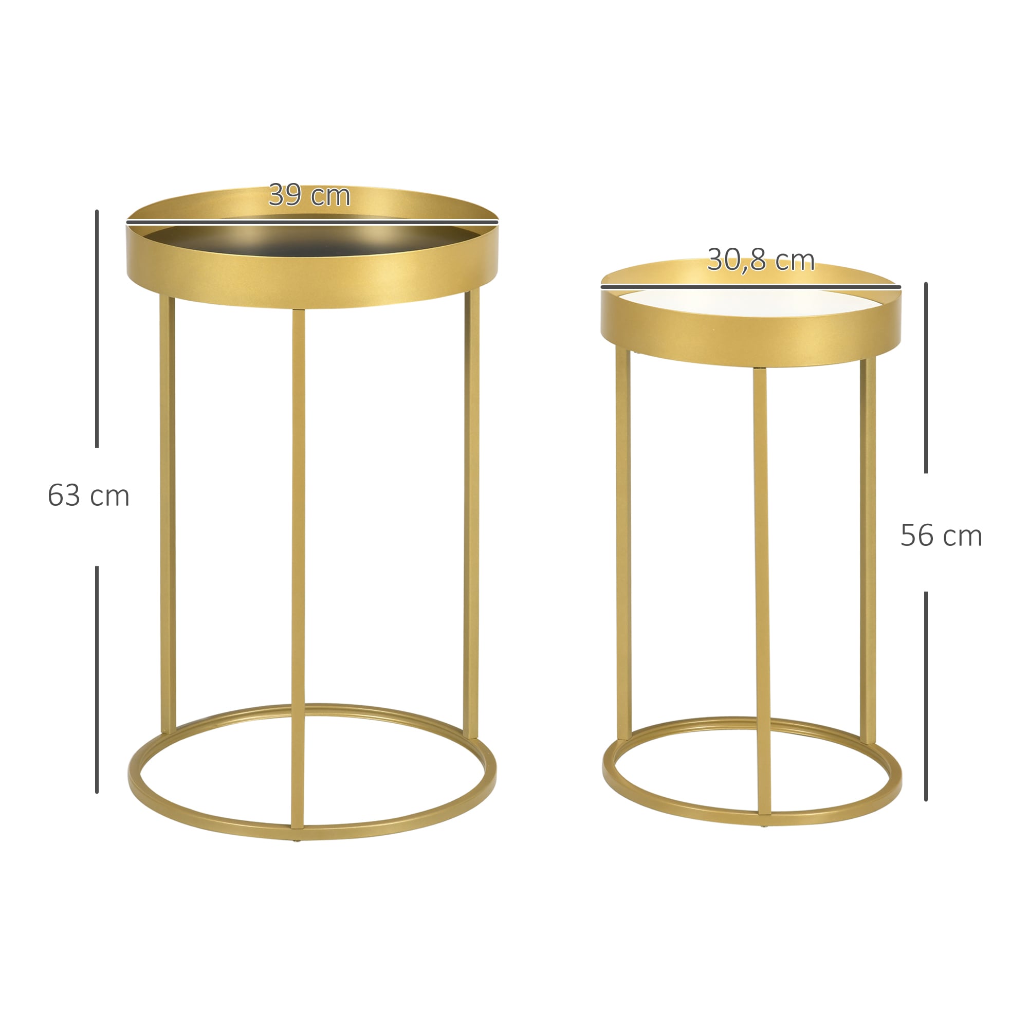 HOMCOM Couchtisch-Set mit erhöhtem Rand gold 39L x 39B x 63H cm
