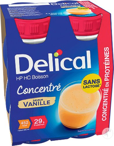 Delical HP HC Boisson Concentré Sans Lactose Saveur Vanille Bouteilles 4x200ml