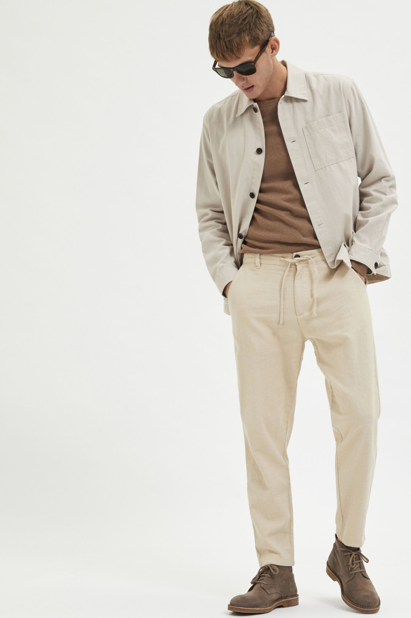 Calça chino em linho e algodão orgânico - Marrom