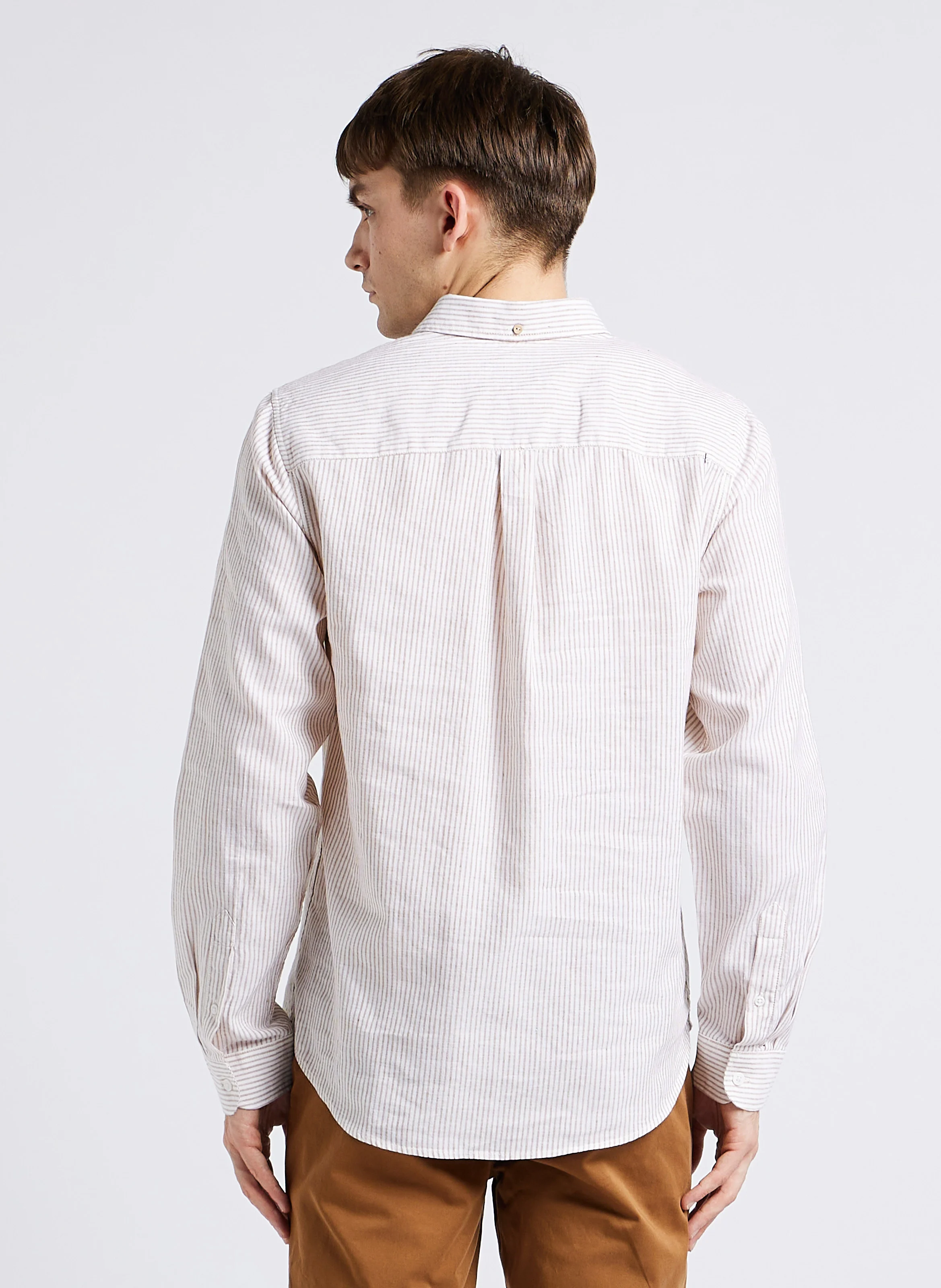 IVOY - Chemise col classique regular-fit en coton et lin mélangé | Beige