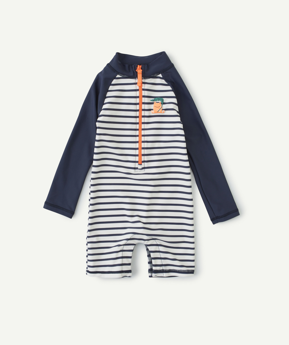 COMBINAISON ANTI-UV BÉBÉ GARÇON EN FIBRES RECYCLÉES BLEU MARINE AVEC RAYURES