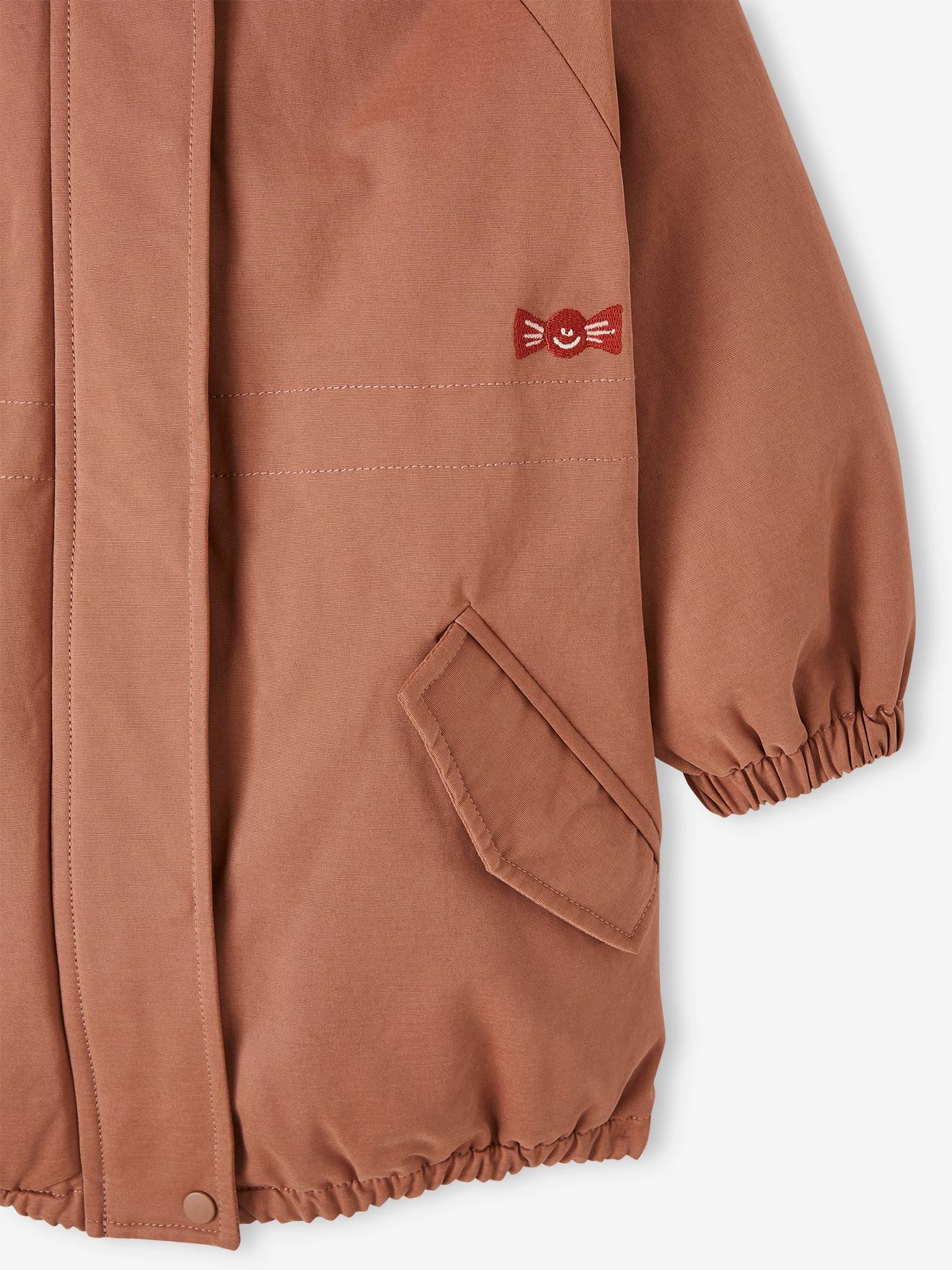Casaco parka rosa antigo com capuz e forro de pele sintética para meninas