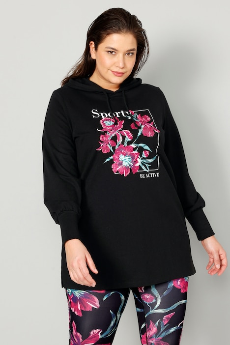 Long-Hoodie, Kapuzensweater, Blumen-Motiv, Langarm