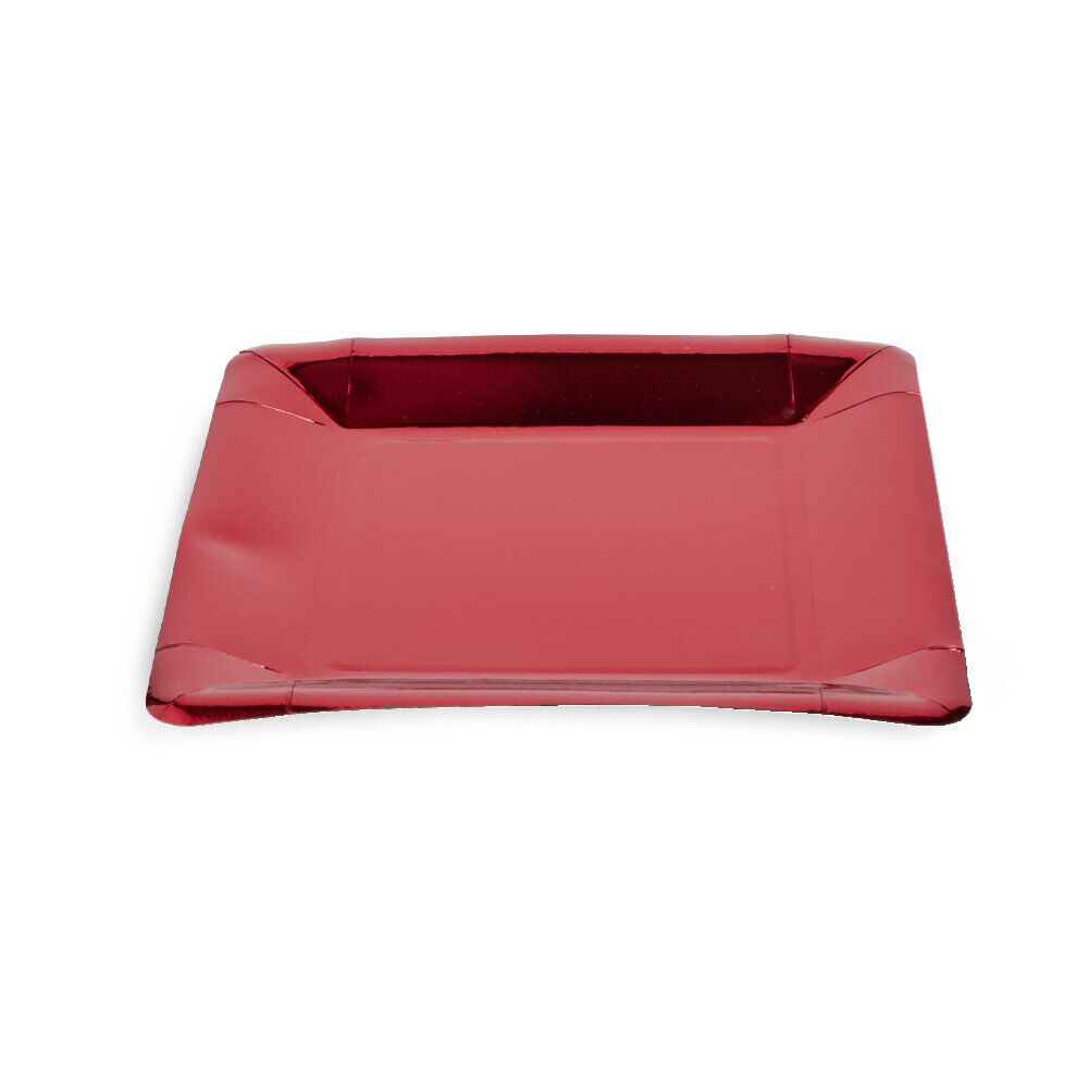 Plateau de présentation carré x4 en carton métallisé rouge 23x23cm