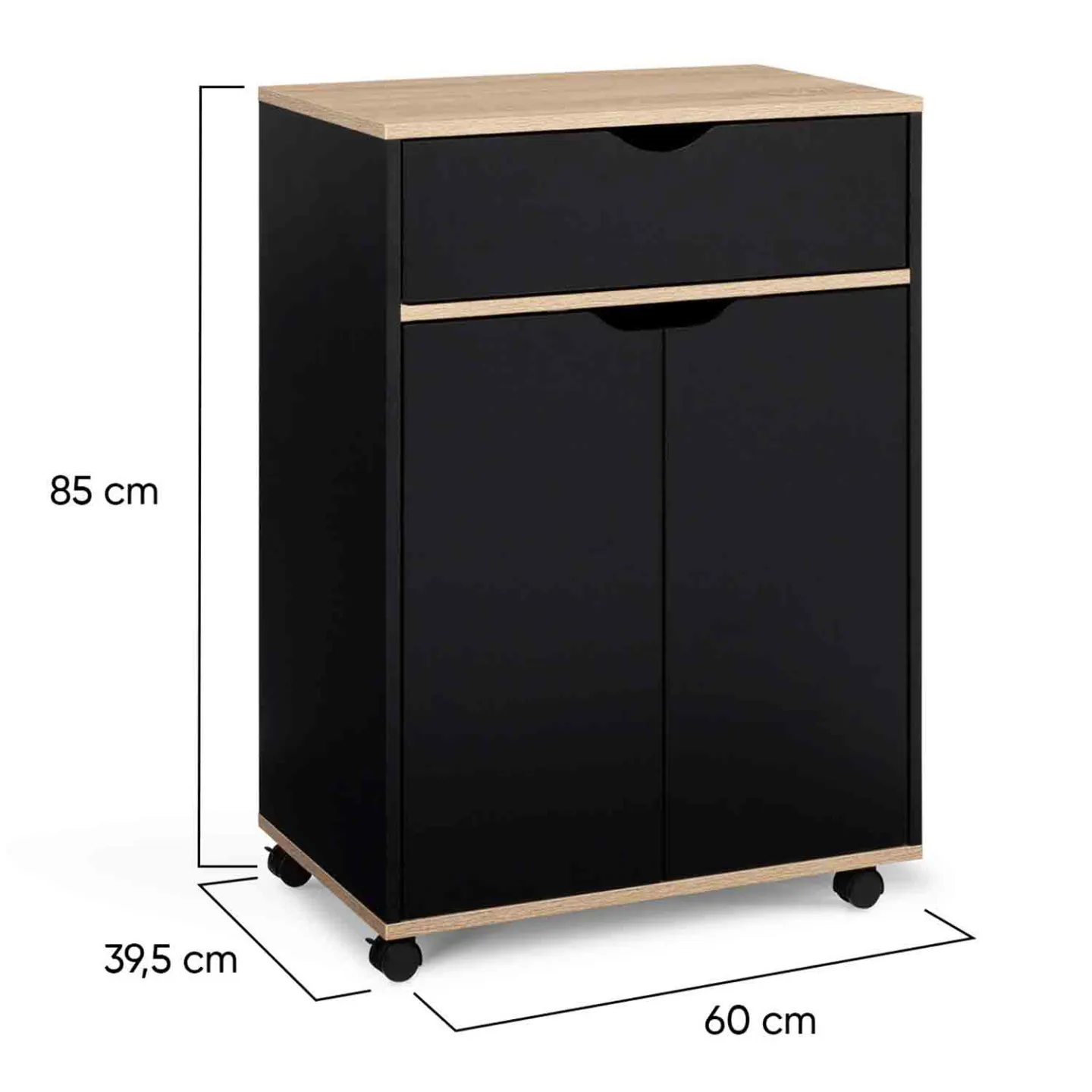 Desserte de cuisine COSY placard avec tiroir bois noir et plateaux façon hêtre L.60 CM