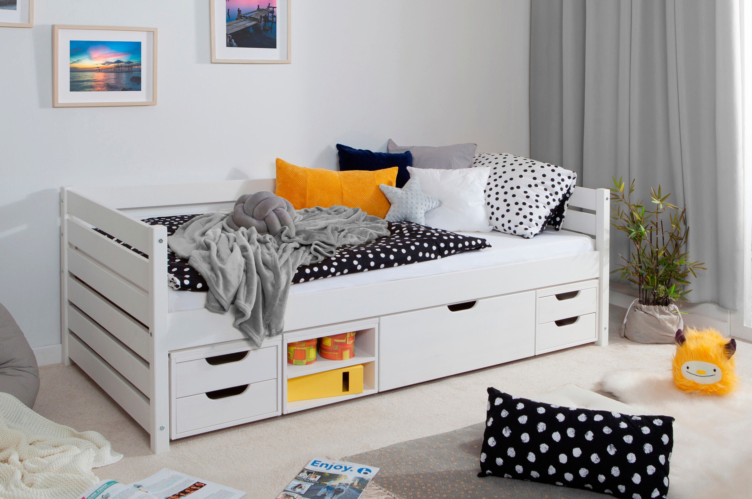 Ticaa Sofabett Naomi inkl. Funktionsschubkästen, 90x200 Weiß