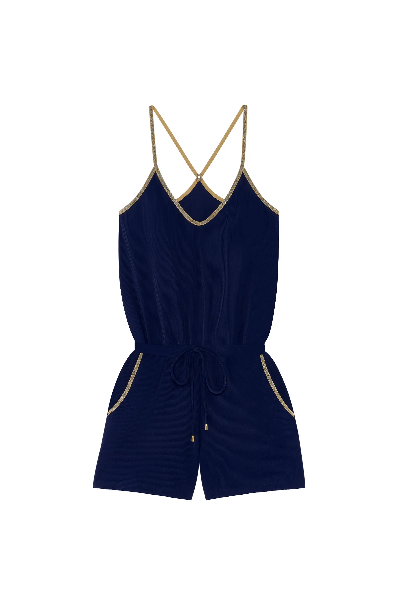 charline Combi-short blousante en côtelé marine et lurex Marine