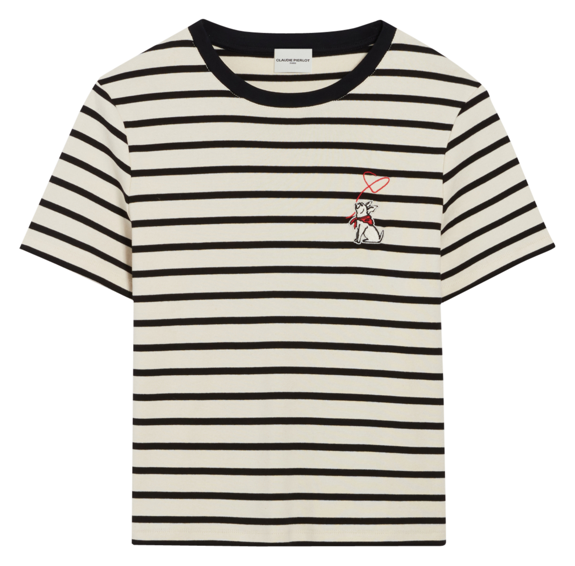 Tee-shirt droit col rond en coton rayé | Multicolore