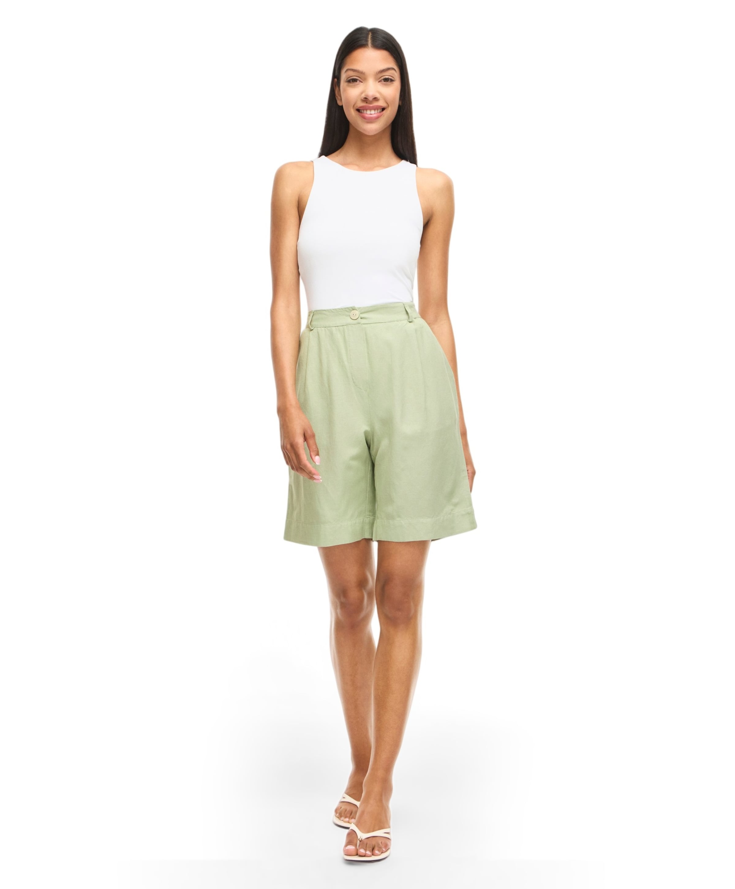 Vila VIPRISILLA HW BERMUDA SHORTS/VOL - dames bermuda groen