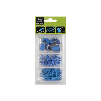 Exacompta Iderama - Kit de 58 attaches (pince-notes, trombones et punaises) - bleu clair