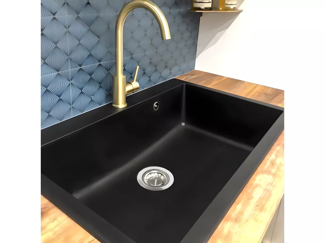 Sierra évier 1 grande cuve seule 76x50 en résine noir - Essebagno