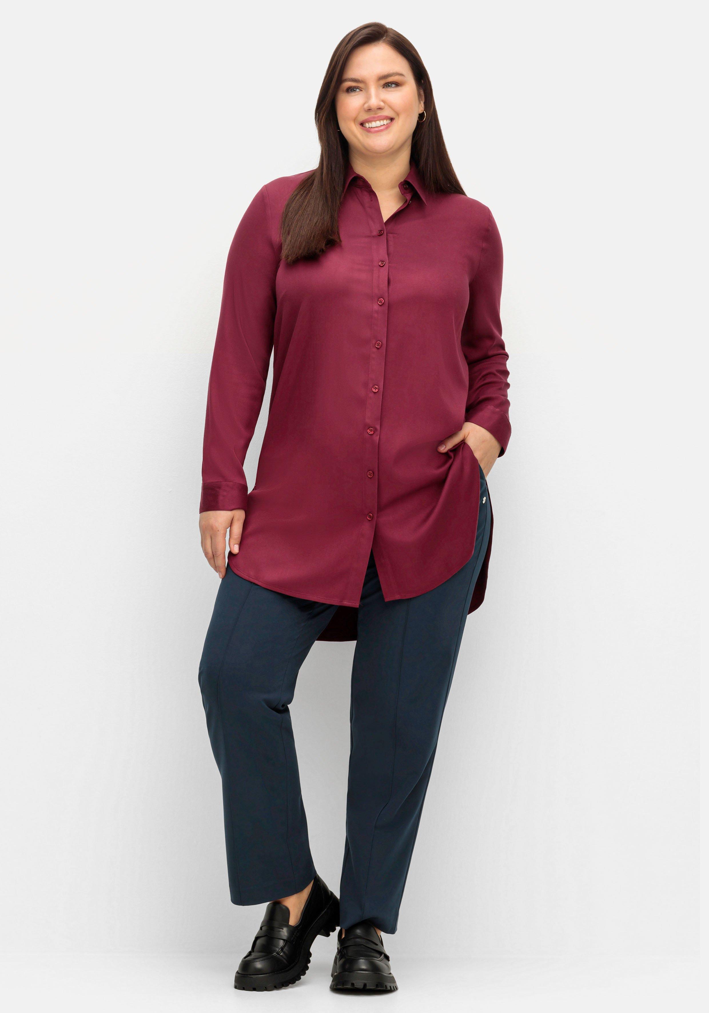 Leicht glänzende Longbluse mit gerundetem Saum