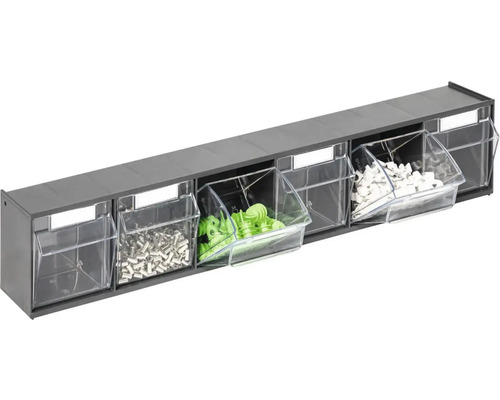 INDUSTRIEEL klein materiaalmagazijn, 6 vakken, 60 x 11,3 x 7,5 cm, antraciet