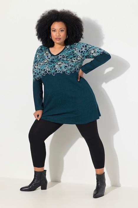 Longshirt, Motivdruck, A-Linie, V-Ausschnitt, Langarm