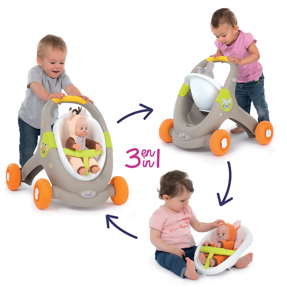 Smoby Trotteur Enfant Minikiss Animals 3 en 1