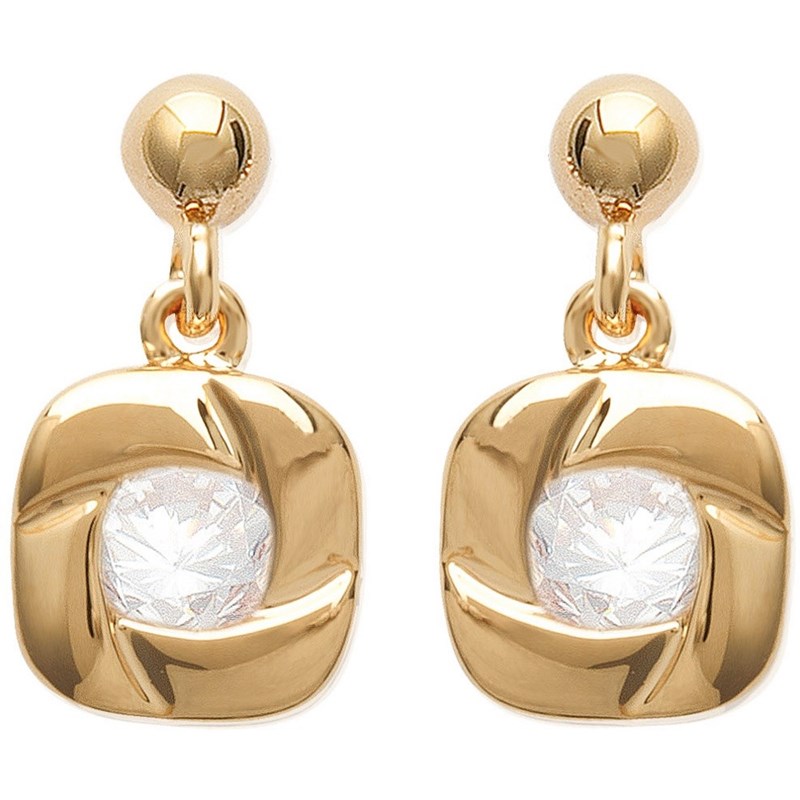 Boucles d'oreilles carré pendant oxyde de zirconium Plaqué OR 750 3 microns