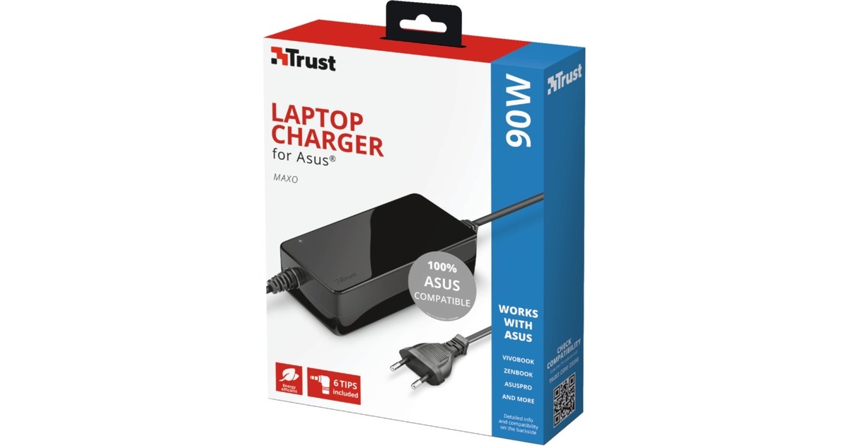 TrustMaxo 90W Laptop Charger for Asus voedingseenheid  (Zwart, 23390, Tweedekans)