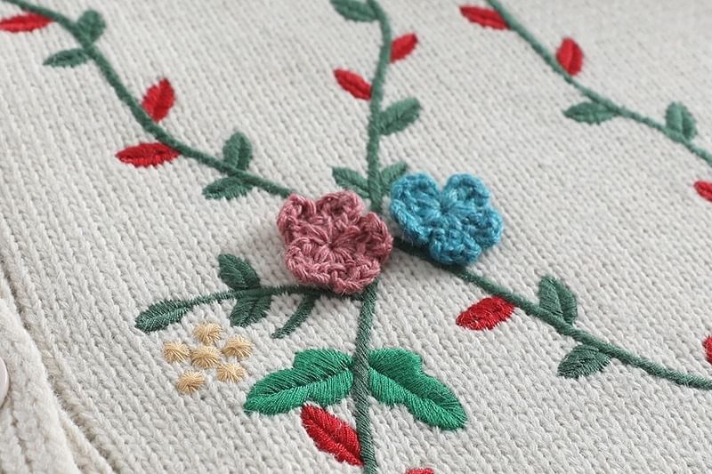 Santeh - Geborduurd vest met kraag en bloemenprint