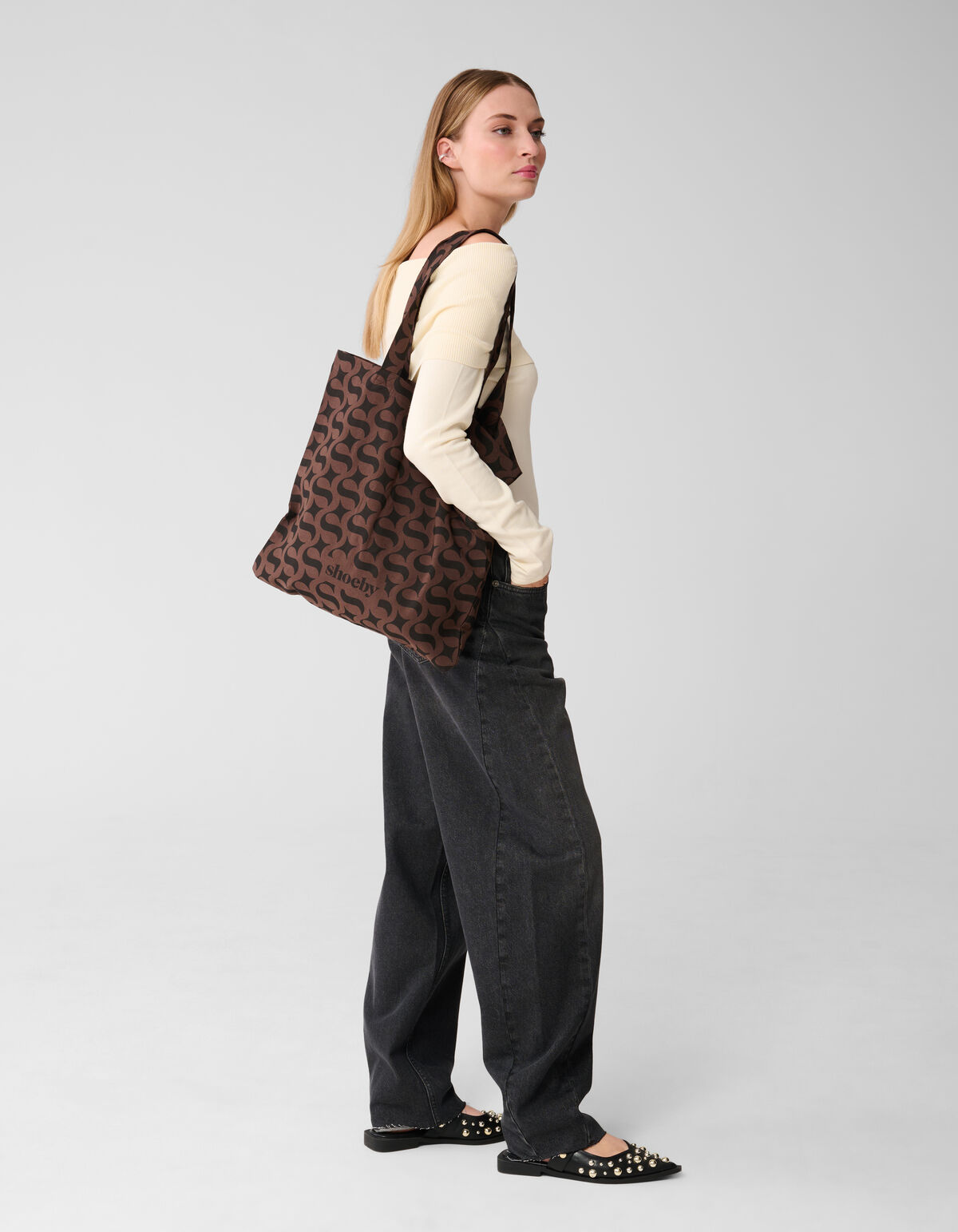 Shoeby Logo Shopper Zwart/Bruin