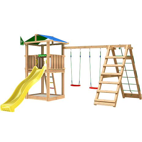 Jungle Gym Hut legetårn komplet inkl. gyngemodul og rutsjebane