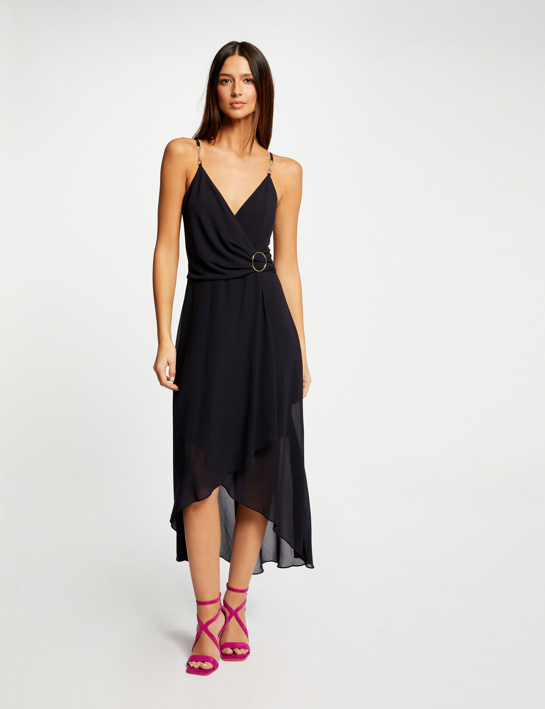 Robe mi-longue à fines bretelles marine femme - marine