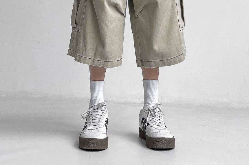 Lorencho - Mid Rise Plain Capri Wide Leg Cargo Pants