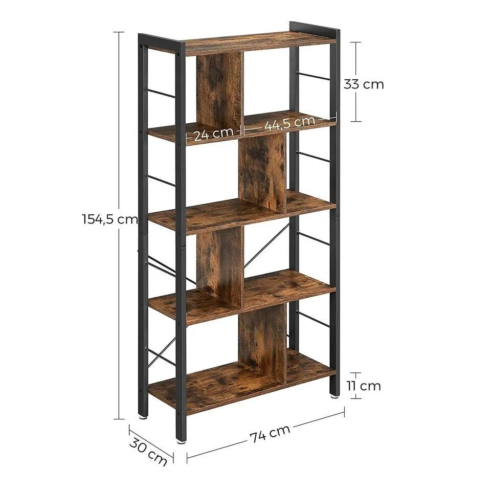 Bobbel Home - Boekenkast - 5 Planken - Hout - Bruin