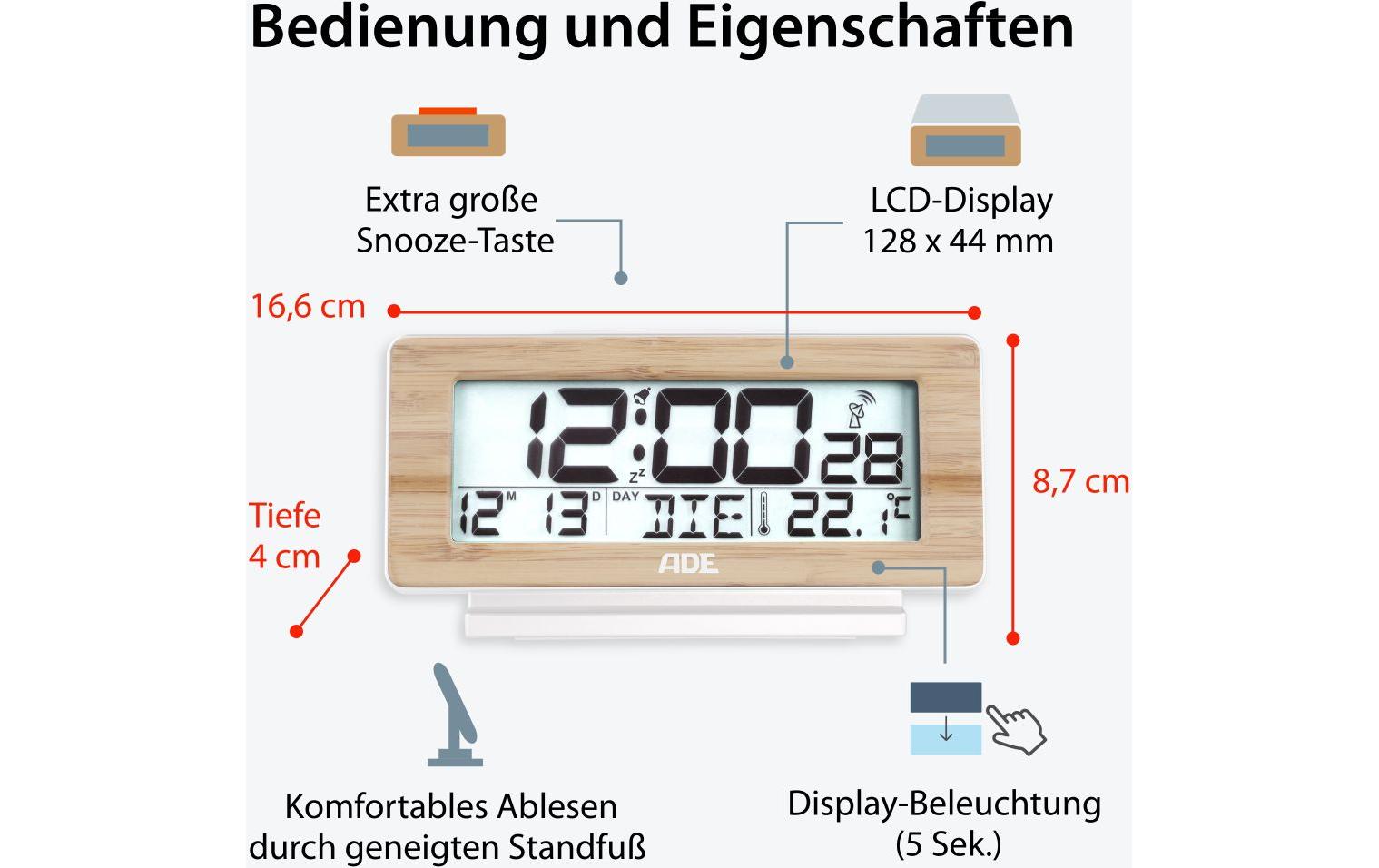 Digitalwecker Temperatur-& DatumsanzeigeFunkwecker mit Kalender und Schlummerfunktion