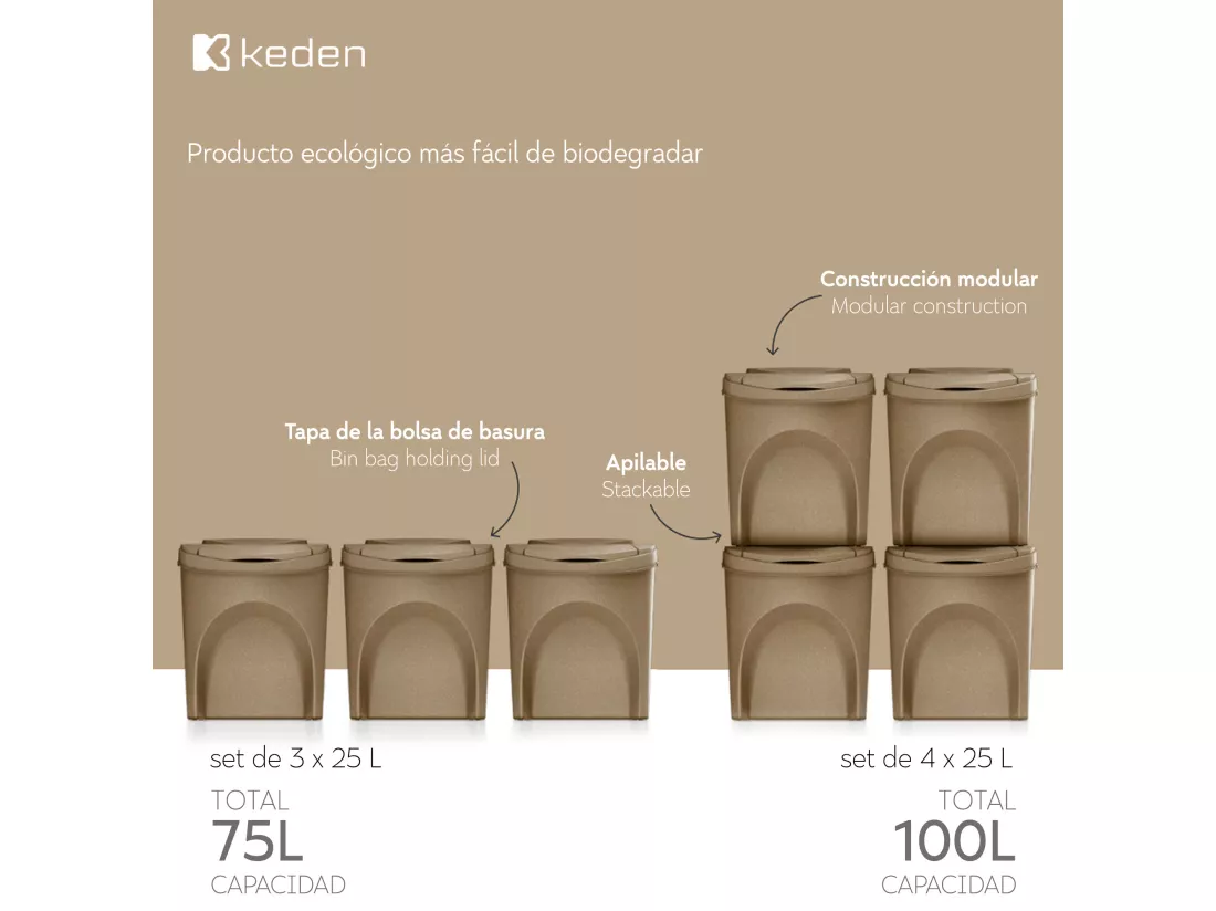 Sortibox pour recycler 3x25L Keden 39x29x45