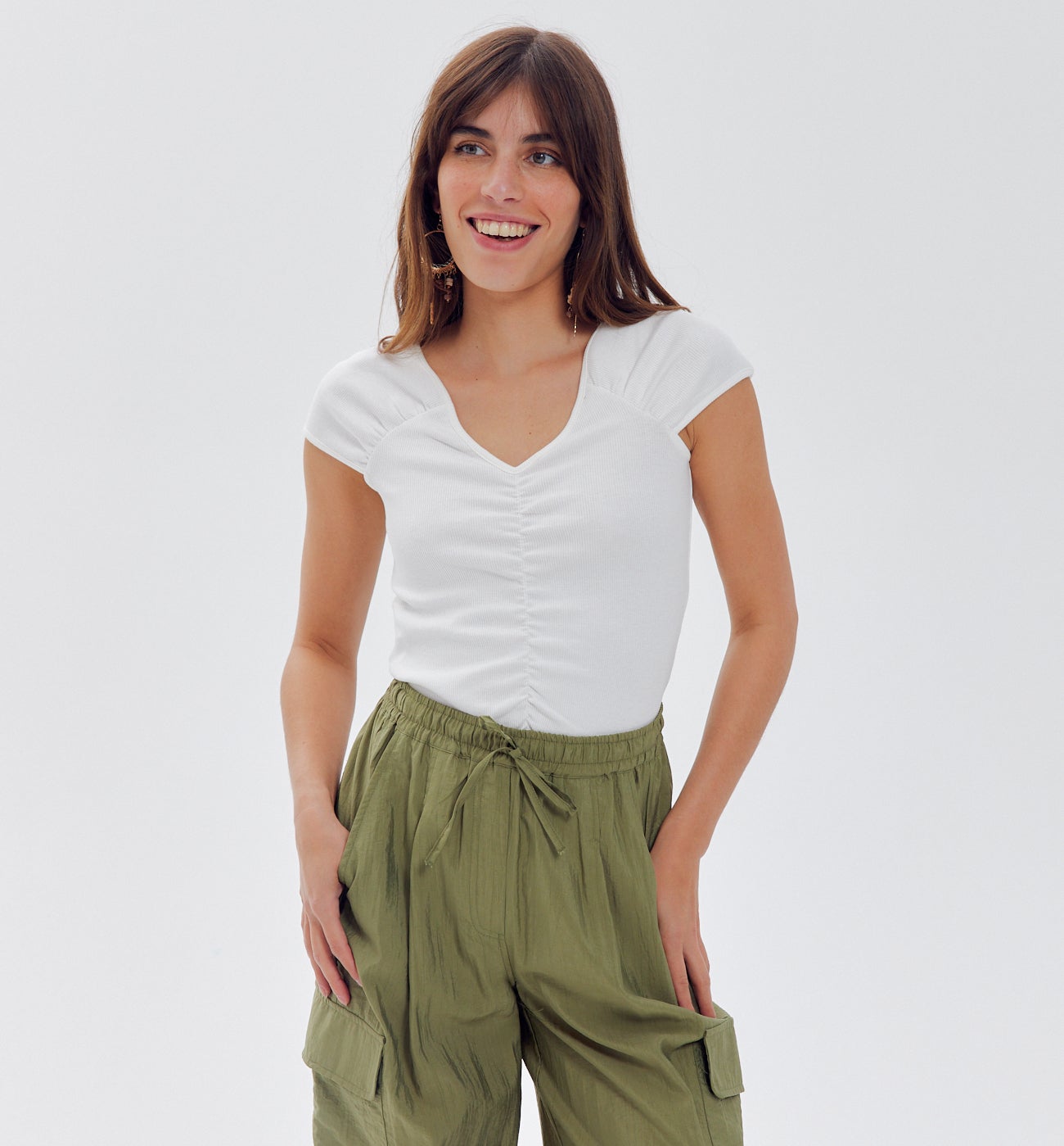 Top en jersey ctelé Femme - Ecru