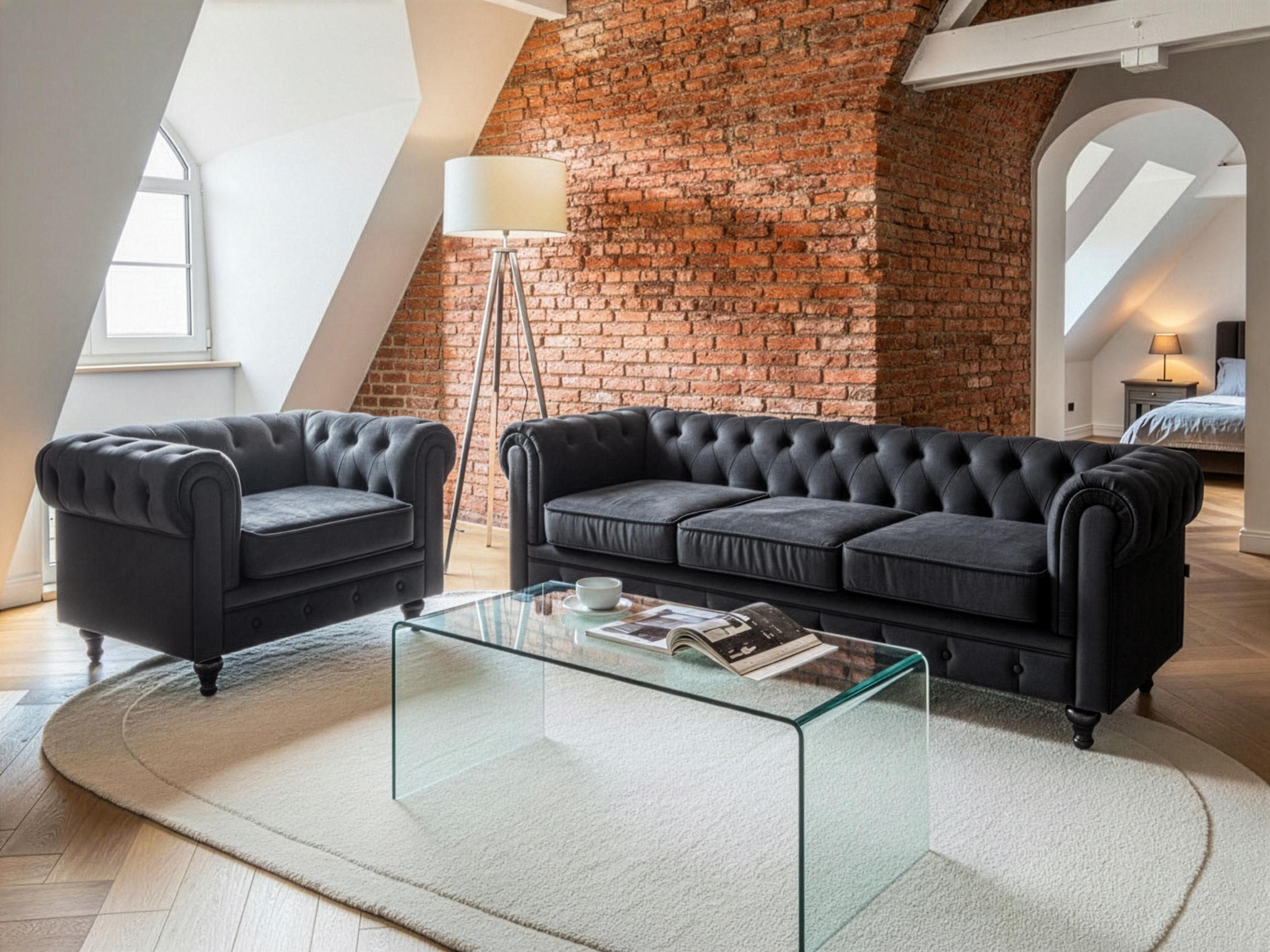 Bankenset 4-zits CHESTERFIELD Fluweel Zwart