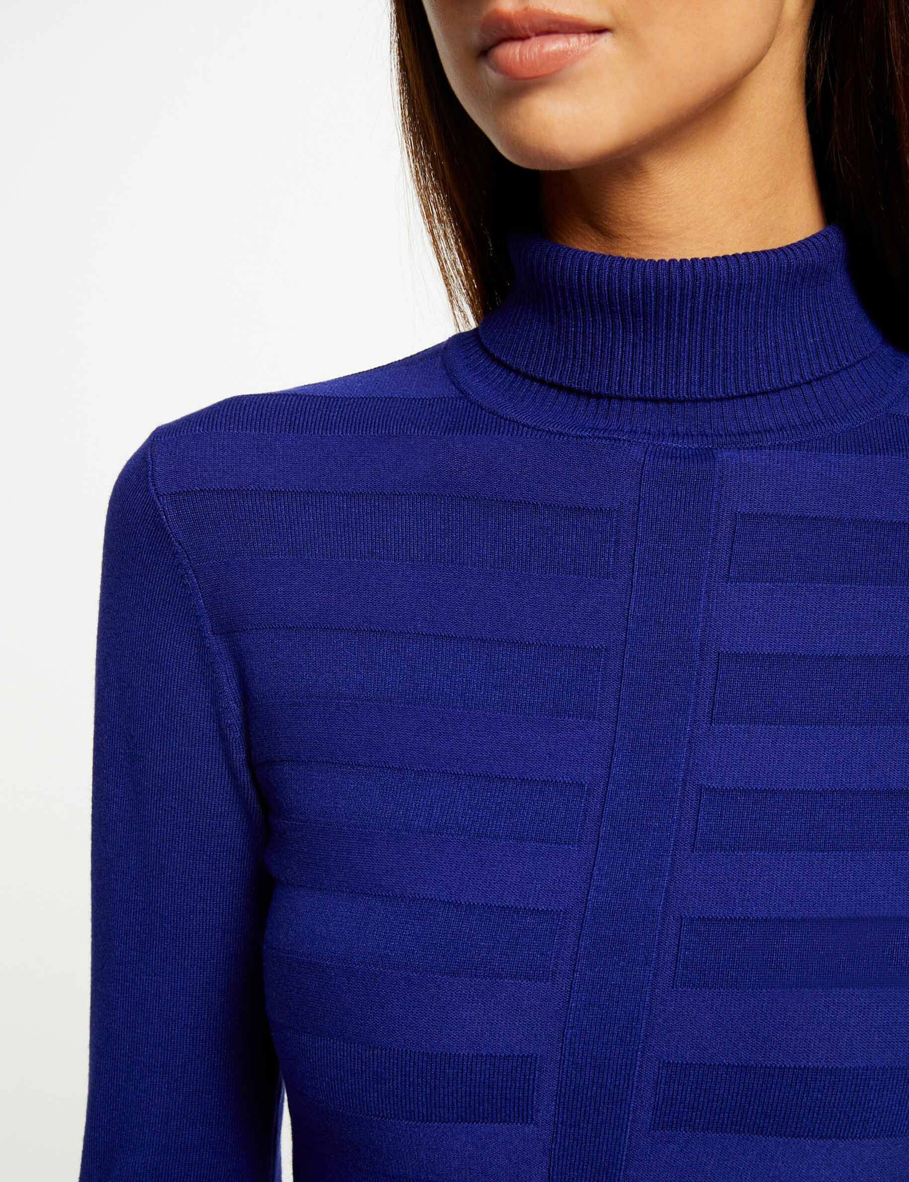 Pull manches longues col roulé bleu moyen femme - bleu_moyen