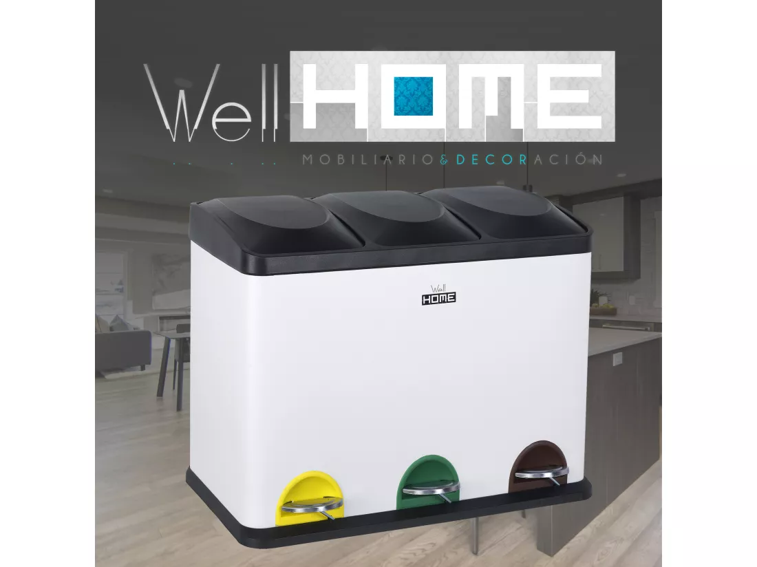 Cube de recyclage écologique 45 litres de 3 compartiments, cubes de recyclage / recyclage des ordures, grande capacité, papier, verre et plastique, ID 60,5 (largeur) x