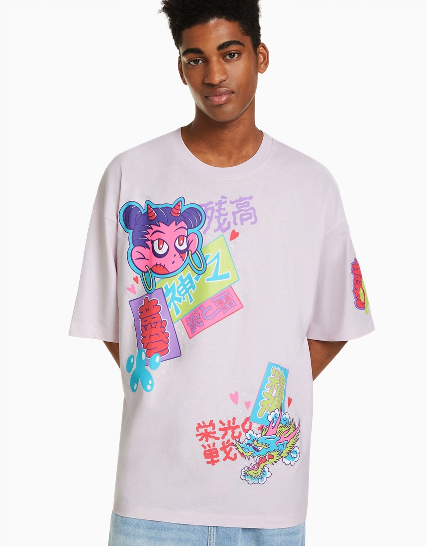 Camiseta de manga curta extra larga com estampa