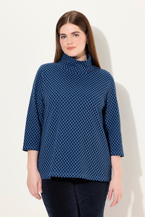 Sweatshirt, Jacquard, Stehkragen, 3/4-Arm, Biobaumwolle
