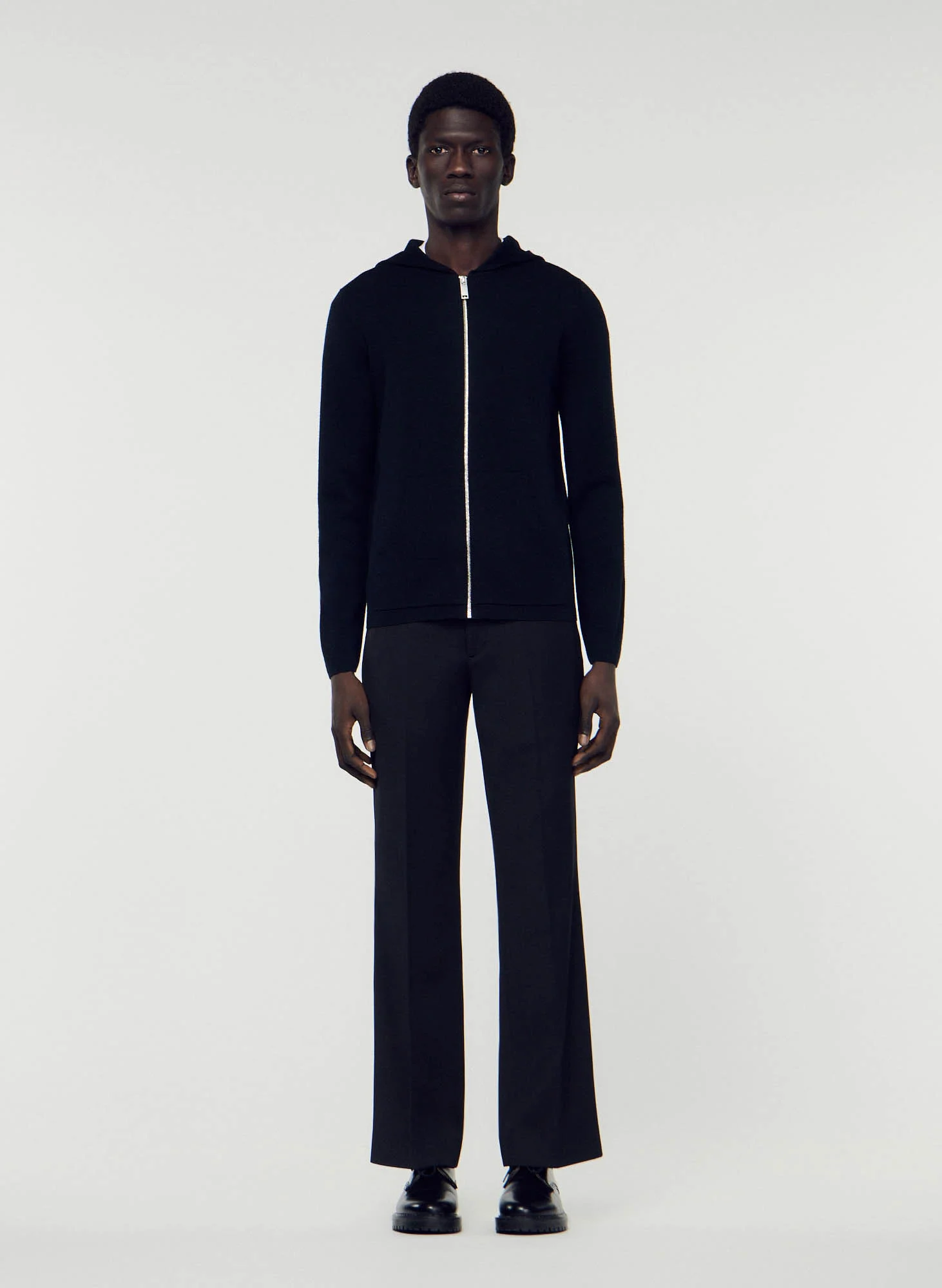 Gilet regular-fità capuche zippé en laine | Noir