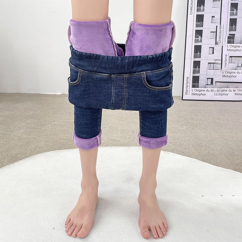 Denimot - Effen fleece cropped jegging met elastische taille