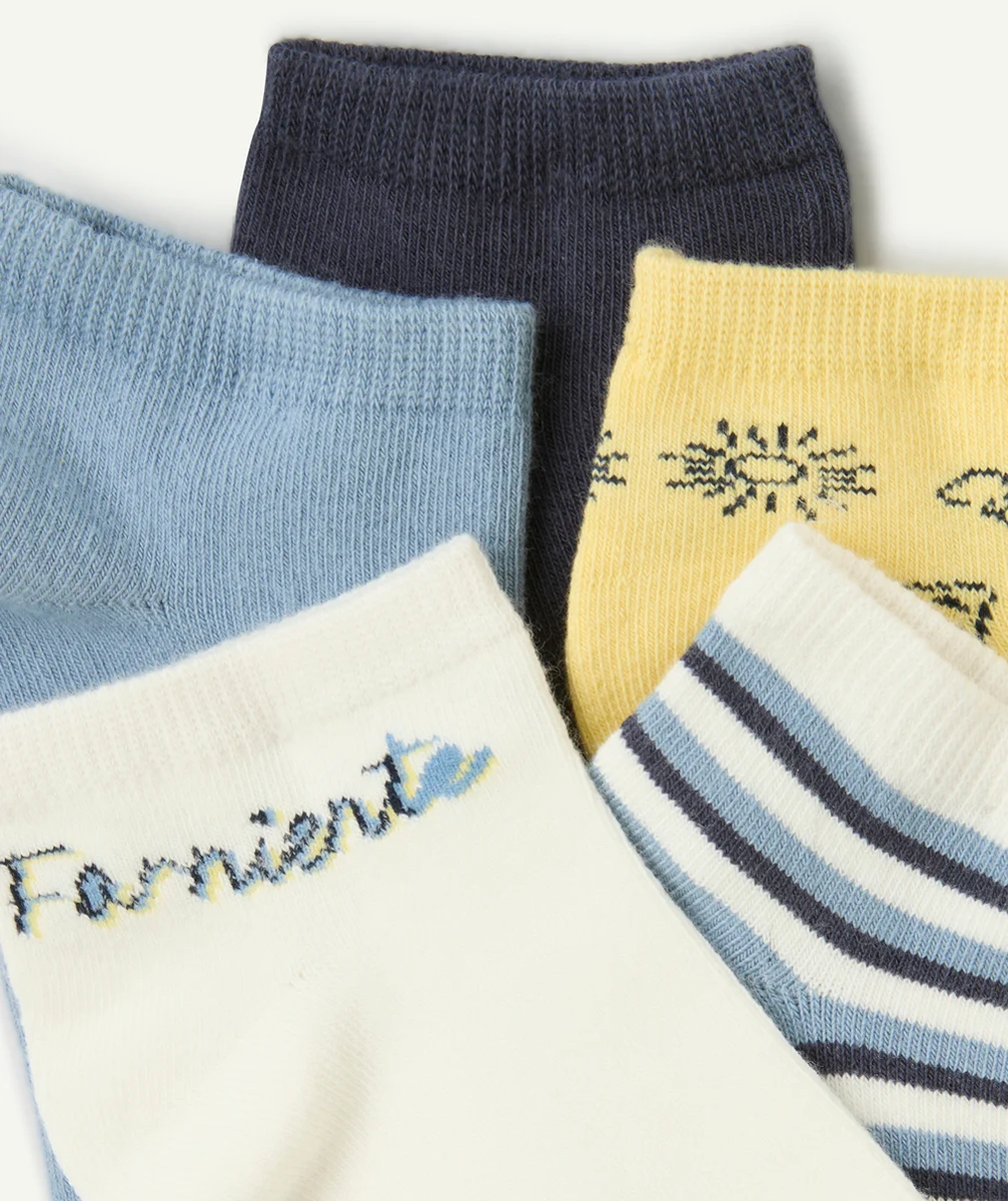 lot de 5 socquettes garçon thème été bleu et jaune