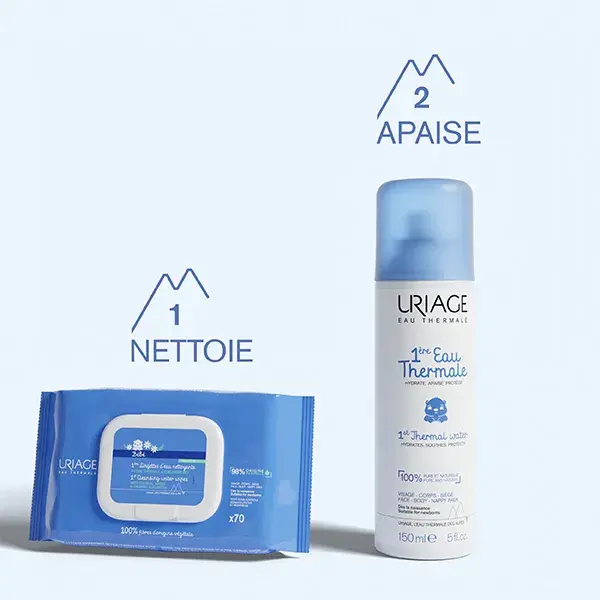 Uriage Bébé 1ère Lingettes Eau Nettoyante Visage Corps X70