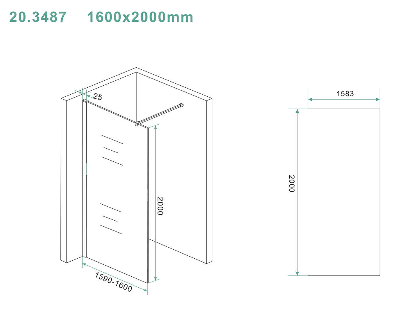 Mueller Slimline glaswand 160x200cm 8mm NANO glas