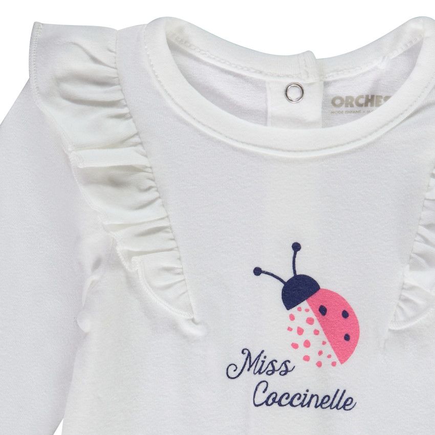 Ensemble 3 pièces en jersey bonnet + body + legging imprimé pour bébé fille - Ecru