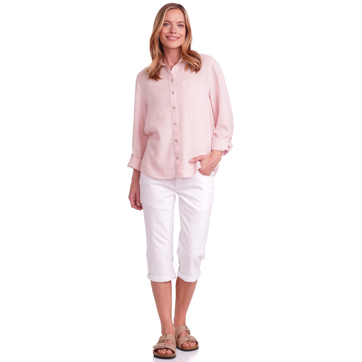 Gina Benotti Damen Leinen-Bluse mit Brusttasche rosa