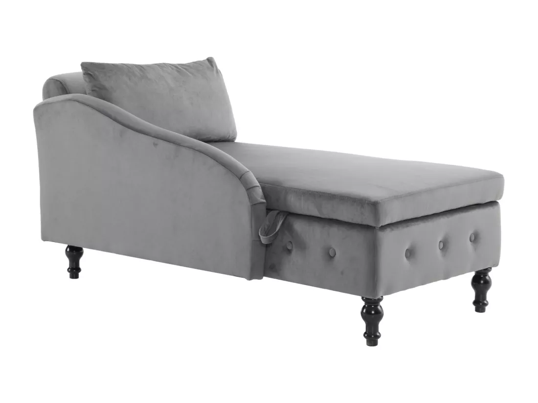 Canapé méridienne en velours - Chaise longue 144x62x69cm - avec garniture cloutée et punaise, accoudoir droit - Noir