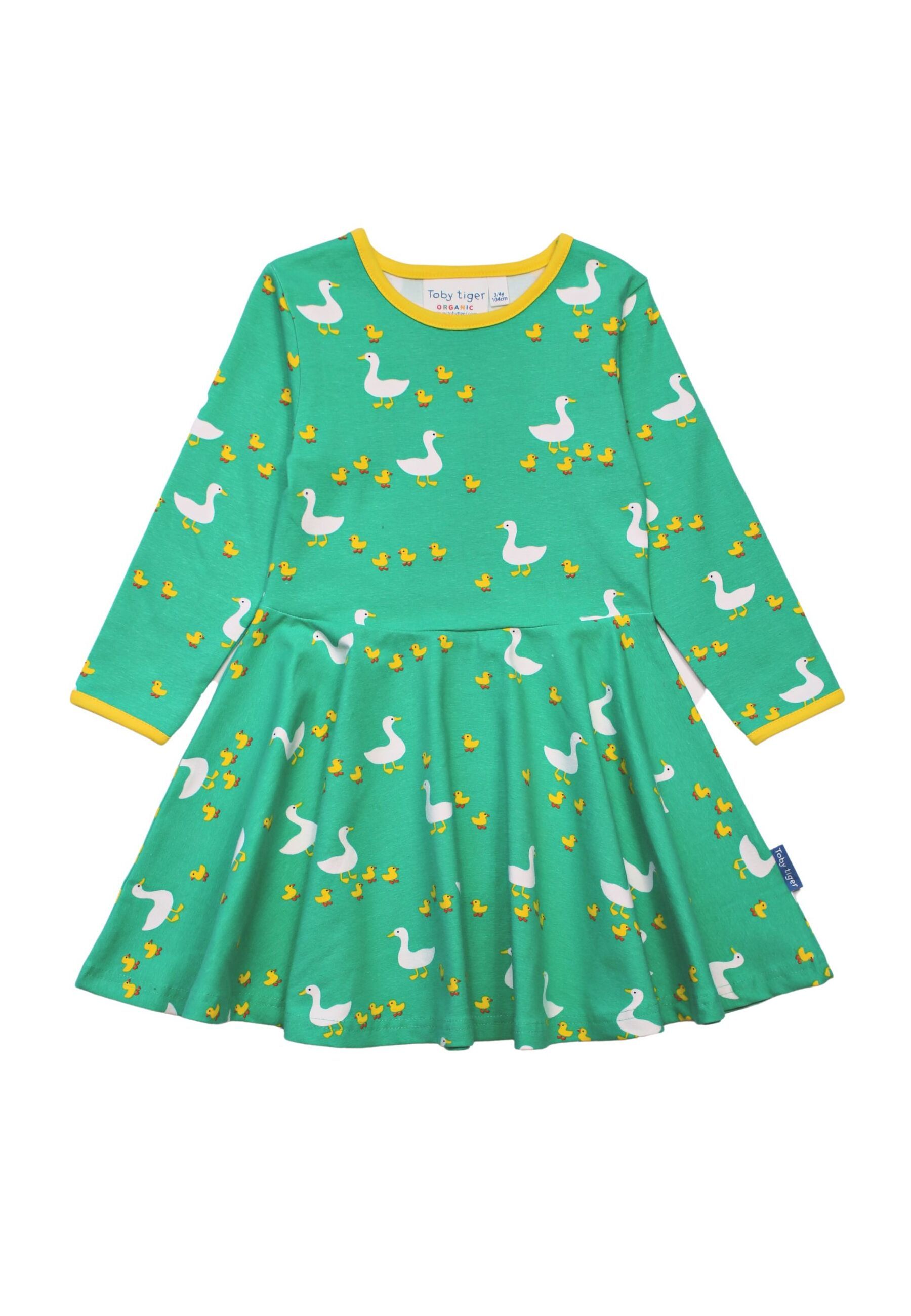 Toby Tiger langärmligeses Baumwollkleid und Skater Schnit mit Enten Aufdruck