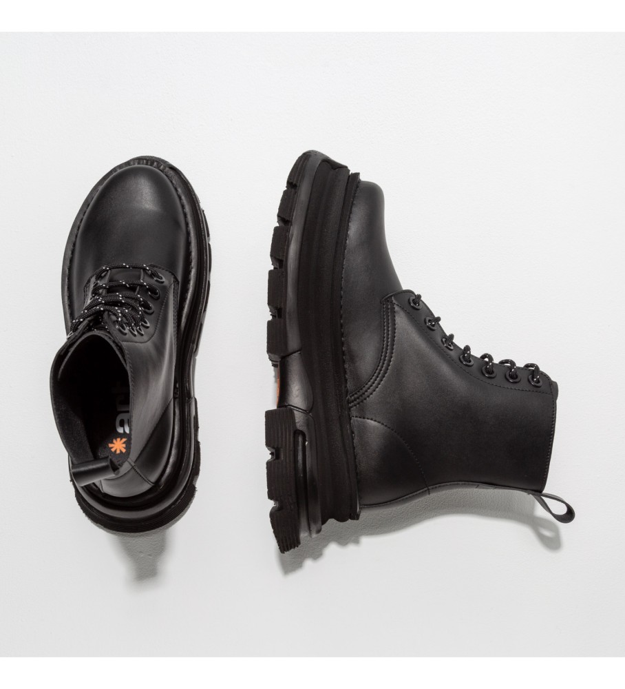 Botas de cano curto em couro sintético Art Core 2 pretas, modelo 1646 - Altura da plataforma: 6,5 cm -
