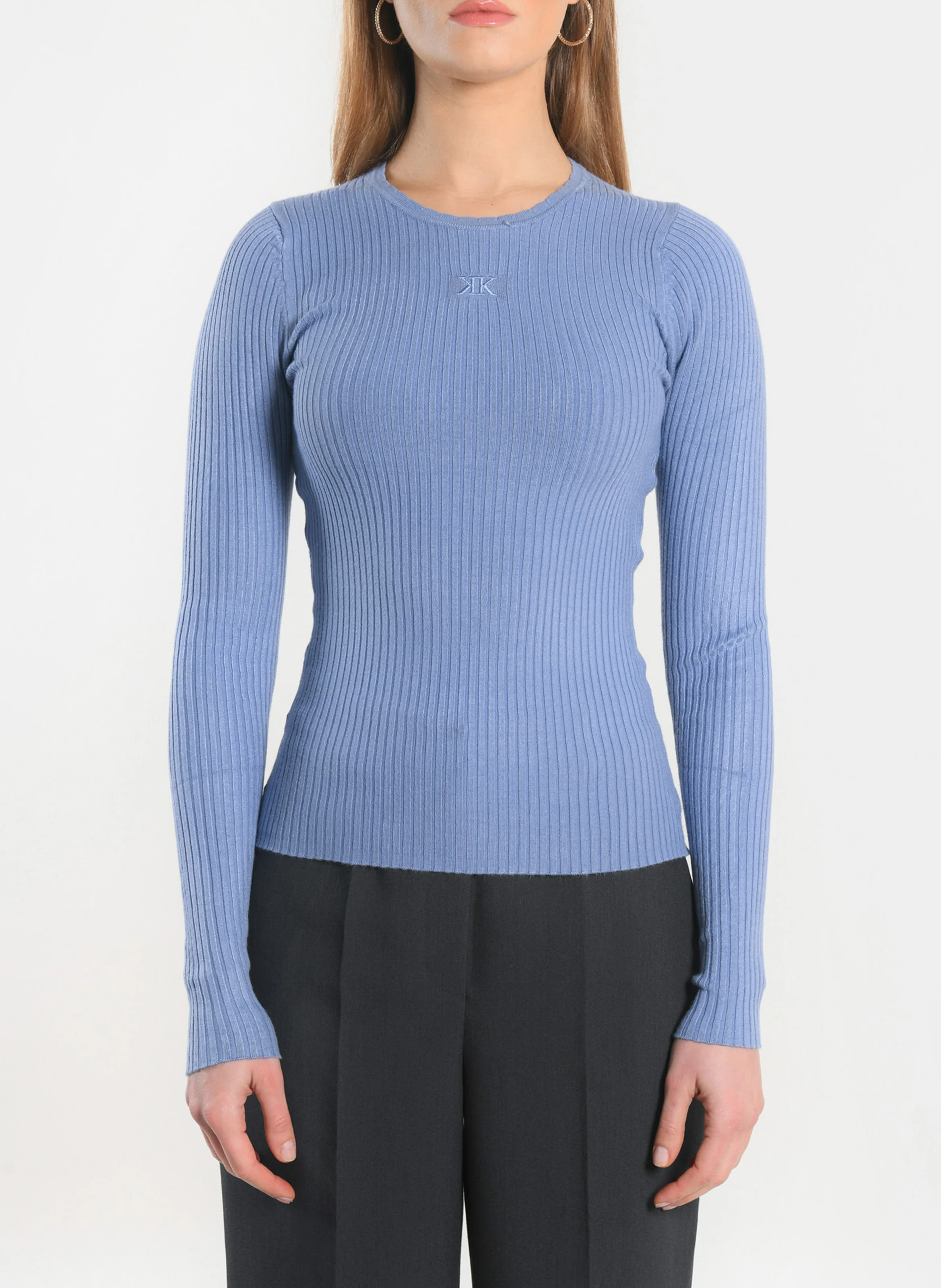 ELISA - Pull en maille fine côtelée | Bleu
